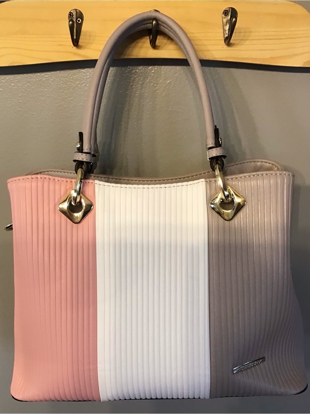 Pomelo Best Tri-Color Structured Tote Bag - Pink, White & Gray